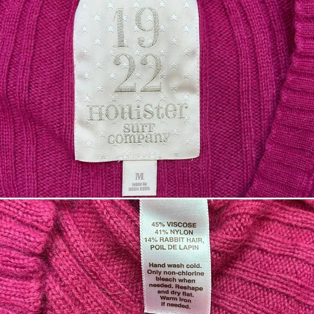 Y2K Hollister v-neck striped layering rabbit hair pink sweater medium - Picture 3 of 4